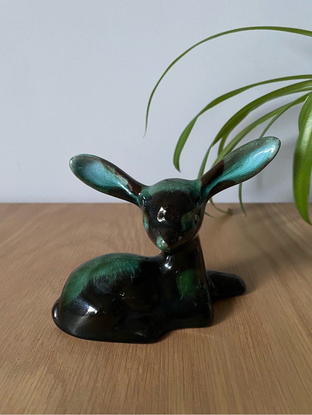 Vintage Blue Mountain Pottery Green Glazed Ceramic Fawn Figurine Statue